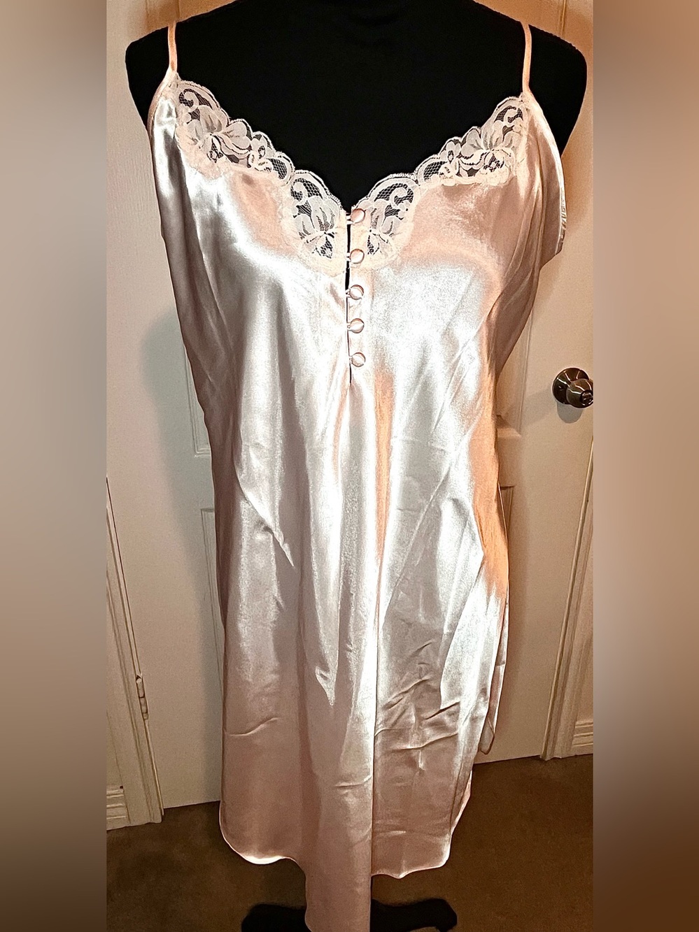 Vintage pink satin slip chemise nightgown